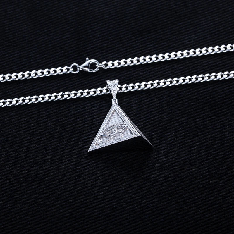 0.8cttw Moissanite Pyramid Eye of Horus Pendant – 925 Silver Hip Hop Necklace