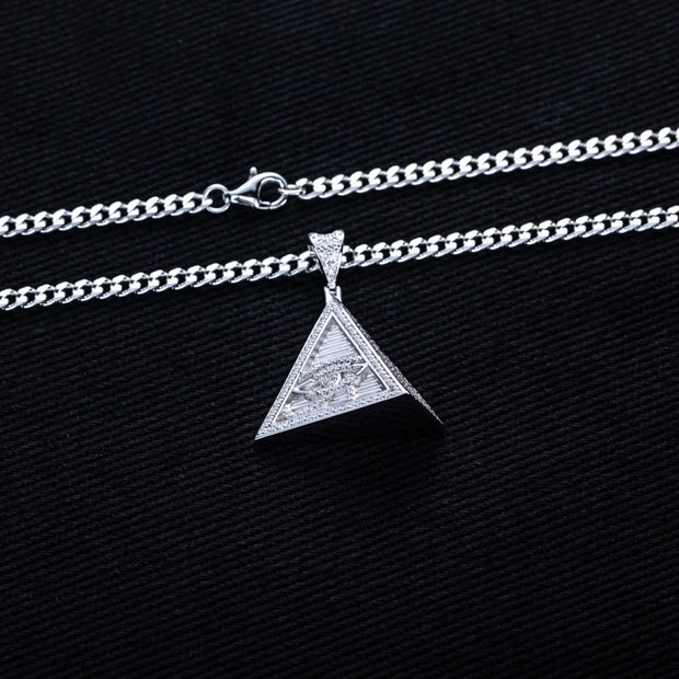 0.8cttw Moissanite Pyramid Eye of Horus Pendant – 925 Silver Hip Hop Necklace
