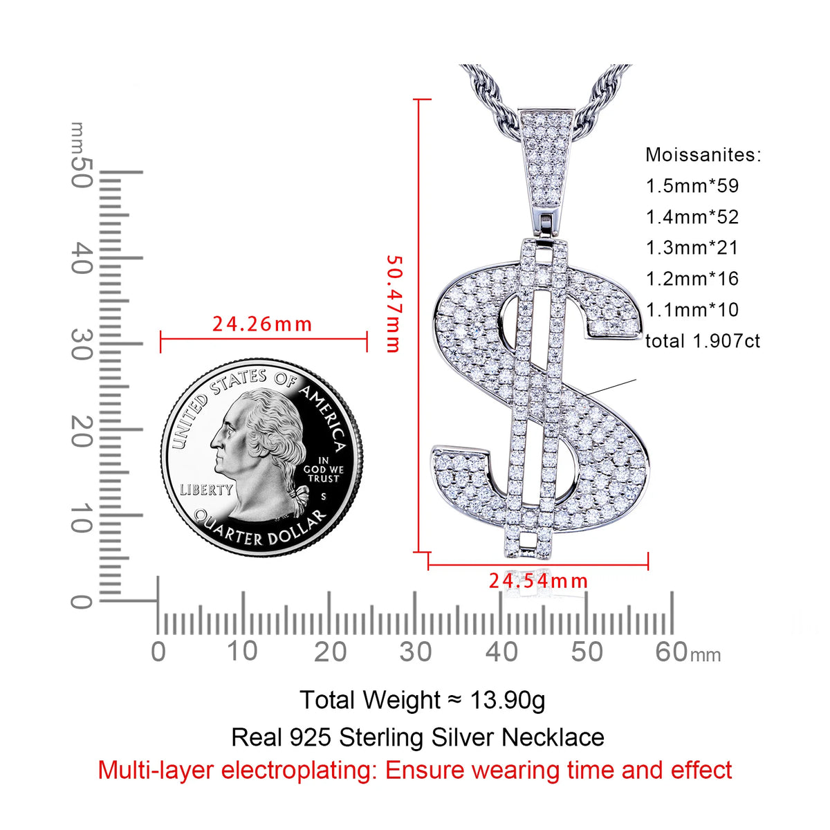 Iced Out Dollar Pendant – 925 Silver