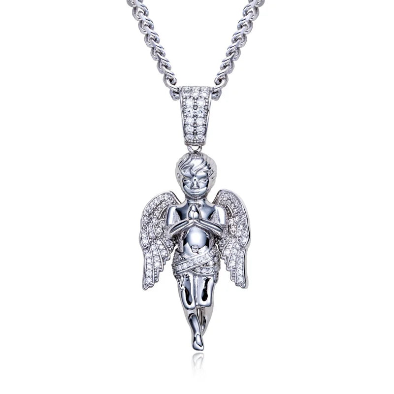 Moissanite Blessed Angel Pendant – 925 Silver Hip Hop Necklace