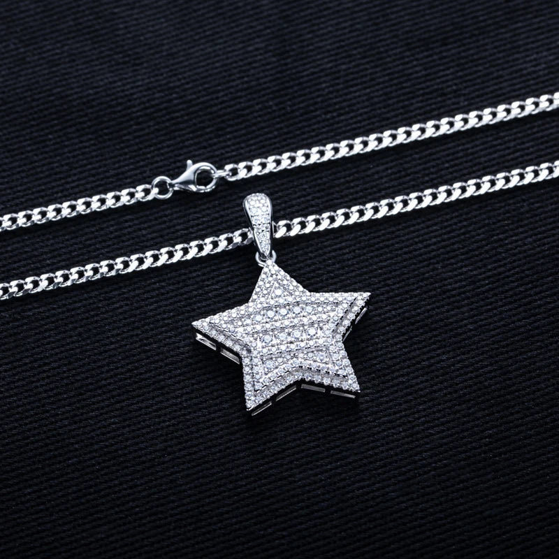 1.8ct Moissanite Lucky Star Pendant – 925 Sterling Silver Hip Hop Necklace for Men