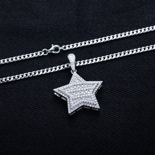 1.8ct Moissanite Lucky Star Pendant – 925 Sterling Silver Hip Hop Necklace for Men