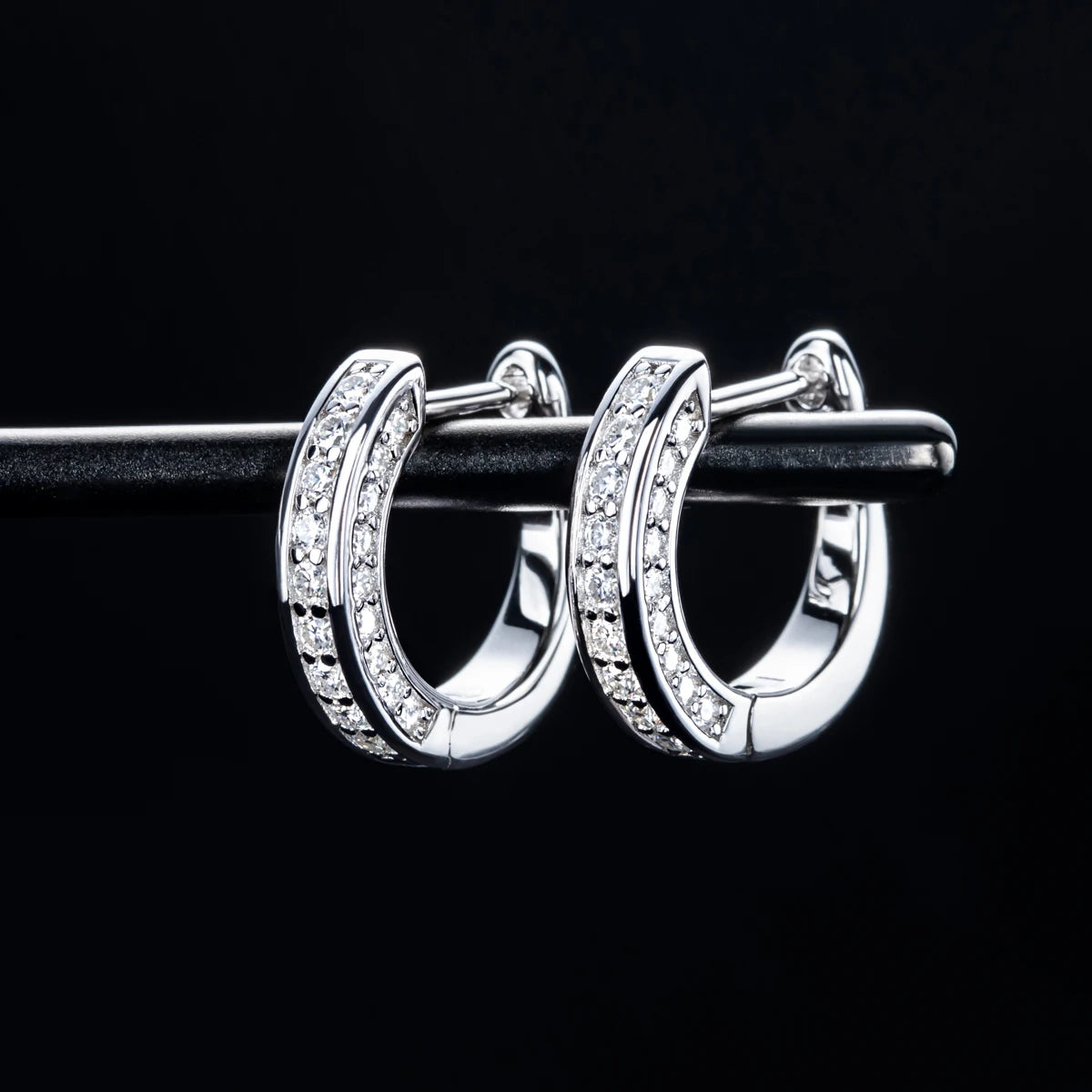 Moissanite Hoop Huggie Earrings – 925 Silver Bling Jewelry