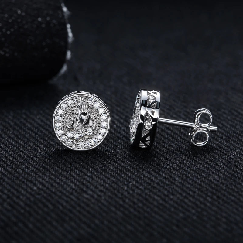 Moissanite Prayer Hand Stud Earrings – 925 Silver
