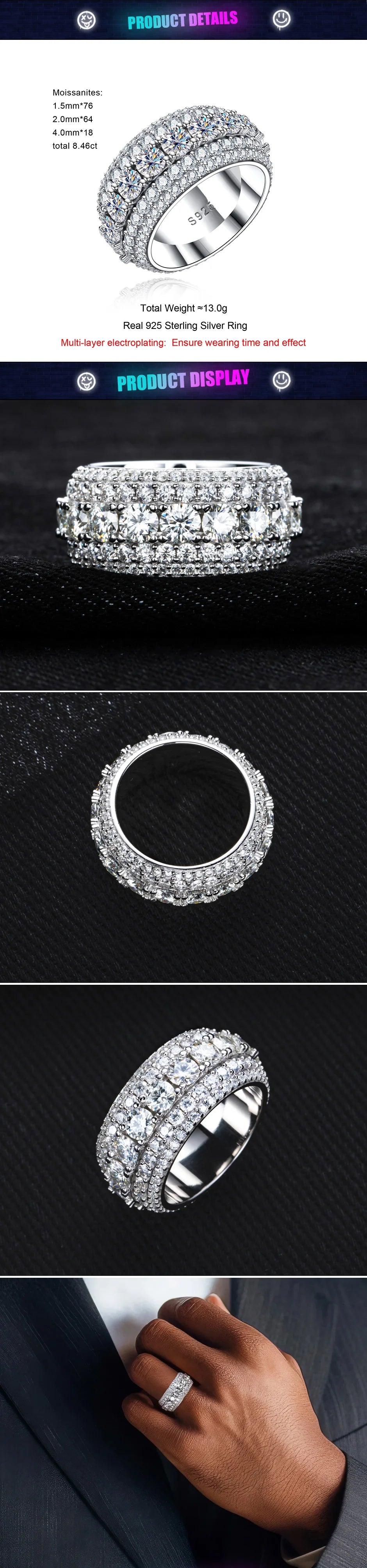 8.46cttw Moissanite Iced-Out Ring – 925 Silver